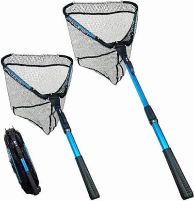 TIM® Schepnet Vissen - Visnet - Telescoop Schepnet - Duurzaam Net met Rubberen Coating - Zwart/Blauw - 40cm x 40cm x 1cm