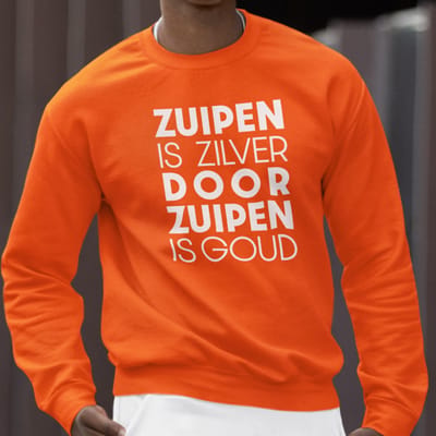 Oranje Koningsdag Sweater Zuipen Is Zilver - MAAT XS - Feestkleding & Carnavalskleding