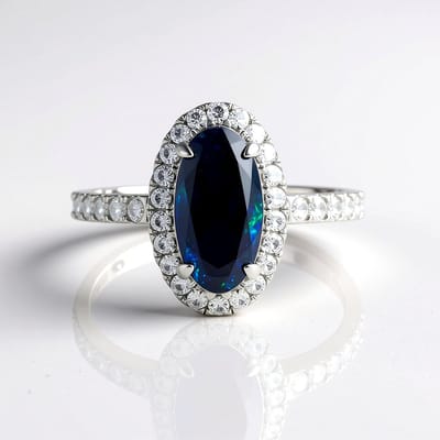 Cavill - 925 Sterling Zilver Ring - Ethiopische Opaal 1,07 ct & Pavé Zirkonia 2,22 ct - Geplatineerd - Elegant Ovaal Design