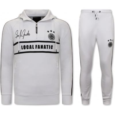 Heren Trainingspak - Double Line Signed - Wit / Zwart