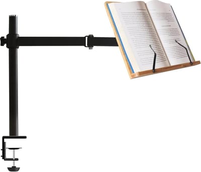 Hoogte verstelbare boekenstandaard bamboe leeshouder met klem - stevige kookboeksteun handsfree lezen - 335 x 234 cm