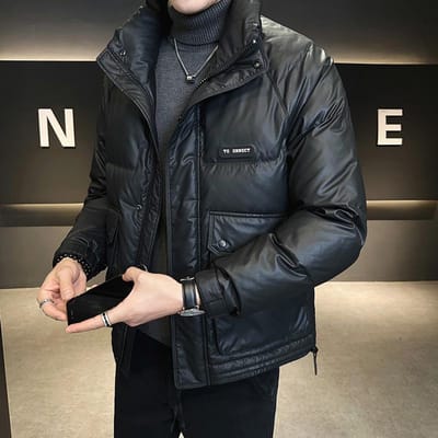 Leren Donzen Jas voor Heren In Winter Nieuw Heren Mode Merk Jeugd Winterjas met Dikke Opstaande Kraag Jas 3XL black