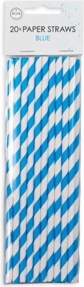 Papieren rietjes blauw/wit 20 stuks