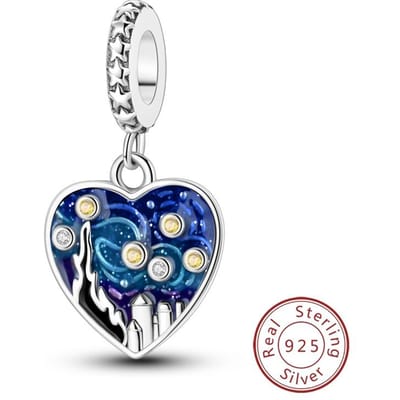 Charme Cuivre Véritable Étoiles Bleues Nuit Étoilée Pendentifs Perle S'adapte aux Bracelets Bijoux Femmes DoItYourself Beaux Cadeaux Accessoire blue