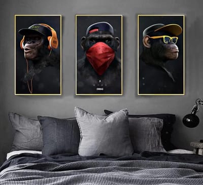Canvas poster - 3 posters - Horen Zien Zwijgen Apen - muurposter - binnenposter - monkey - muur poster - Voetbal - Kado - Zonder lijst - Posters - Vintage posters - Trendy