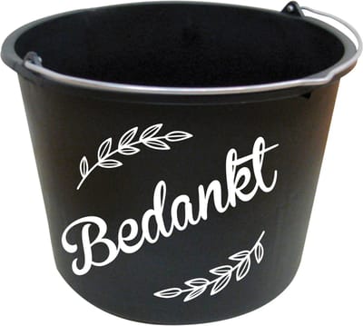 Hip met Pit Creaties - Emmer "Bedankt" 12L - Zwart met Witte Sticker - Cadeau Emmer Afscheid Pensioen - Bedankje Collega