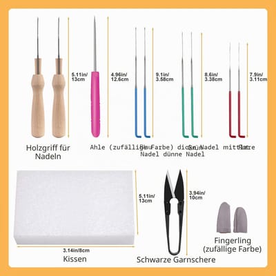 Naaldviltset, Wollroving (5 g/kleur), complete naaldviltstarterset met basisviltgereedschappen en accessoires, wolvezels, voor spinnen, knutselen, nat viltmateriaal voor beginners