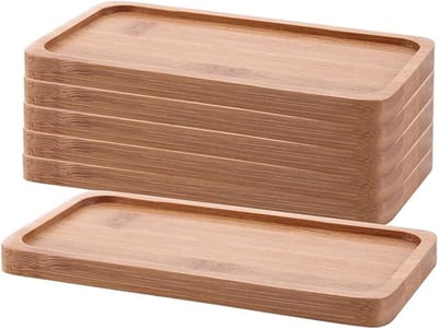 Famanu - Onderschotel van bamboe, 16 cm, rechthoekig, bamboe, 6-delige set, rechthoekig dienblad, klein dienblad, hout, bamboebak voor vetplanten, houten plank, decoratie