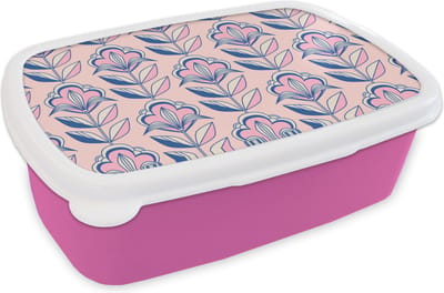 Broodtrommel Roze - Lunchbox Retro - Design - Bloemen - Brooddoos 18x12x6 cm - Brood lunch box - Broodtrommels voor kinderen en volwassenen