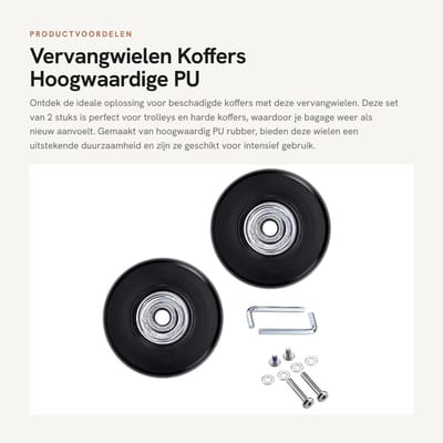 Dailygoods- Kofferwielen Vervangset 45 mm - Hoogwaardige PU Rubber - Stil en Slijtvast - Inclusief Reparatieset - Eenvoudige Installatie - Schokabsorberend - Bagagewielen