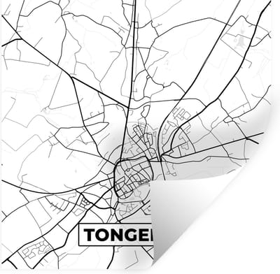 Muurstickers - Sticker Folie - België – Tongeren – Stadskaart – Kaart – Zwart Wit – Plattegrond - 100x100 cm - Plakfolie - Muurstickers Kinderkamer - Zelfklevend Behang XXL - Zelfklevend behangpapier - Stickerfolie