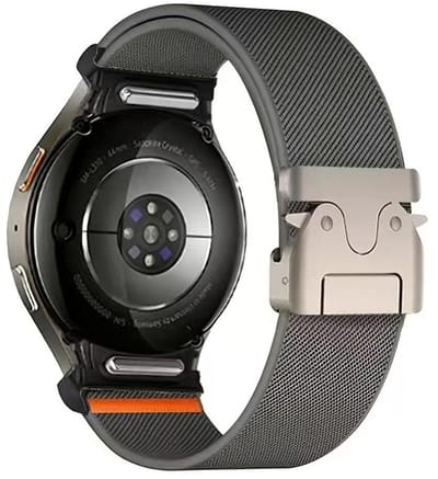 Nylon bandje - geschikt voor Samsung Galaxy Watch 7 (40 & 44mm) / Watch 6 (Classic) / Watch 5 (Pro) / Watch 4 (Classic) / Watch FE - parachute sluiting - grijs