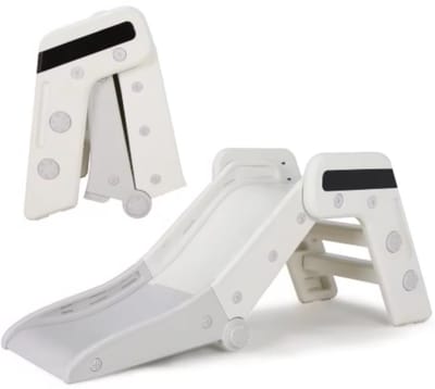 Glijbaan voor Kinderen - Buitenspeelgoed - Indoor & Outdoor Kinderplezierglijbaan - Dubbel Opvouwbaar, Voor Peuters van 1-3 Jaar - Geweldig Cadeau voor de Kleintjes - Wit & Grijs