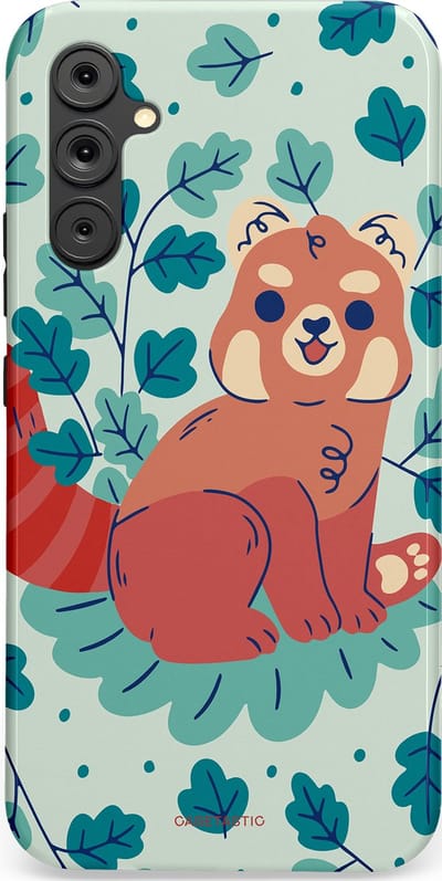 Casetastic Hoesje Geschikt voor Samsung A34 (5G) - Stijlvolle Beschermende Duo-layer Case - Rode panda tuin