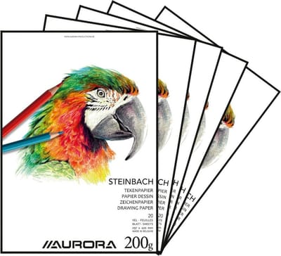 Aurora Tekenblok - Tekenpapier - Steinbach - 297 mm x 420 mm - 200 g - A3 - 20 Vel - 5 Stuks