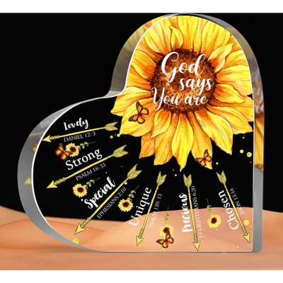 Religieuze Geschenken voor Vrouwen Christelijk, Inspirerende Geschenken met Bijbelvers Plaque, Zonnebloem Christelijke Huis Bureau Decoratie Ornamenten yellow