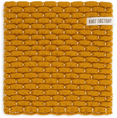 Knit Factory Gebreide Onderzetter Block - Pannenonderzetter - Hittebestendig - Onderlegger pannen - Tafel onderzetter - Opvouwbaar - Ecru/Oker - 20x20 cm - 1 stuk verpakt