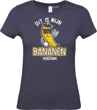 Dames t-shirt Bananen Kostuum | Carnavalskleding dames | Carnaval Kostuum | Foute Party | Navy Dames | maat XS