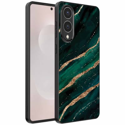 Geschikt voor Samsung Galaxy S25 Edge Telefoonhoesje met marmer opdruk - TPU backcover case marble design - Groen Goud - Smartphonica geschikt voor Samsung Galaxy S25 Edge