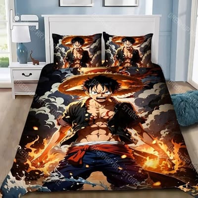 One Piece Dekbedovertrek Set Zoro Luffy Anime Beddengoed Set Jongen Dekbedovertrek Kussensloop Slaapkamer Decoratie 2/3 stuks Cadeau 135x200cm