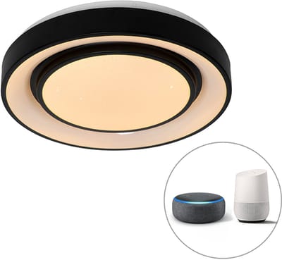 QAZQA jochie - Moderne Dimbare LED Plafondlamp met Dimmer - 1 lichts - Ø 38 cm - Zwart - Woonkamer | Slaapkamer | Keuken