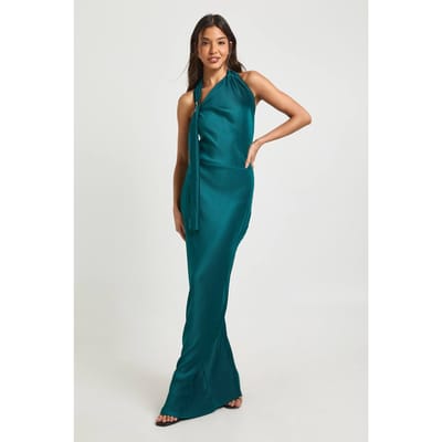 boohoo Dames Plisse Halter Detail Kolom Maxi Jurk | Teal | Maat: 10