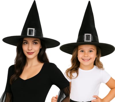 Joya Party® | Verkleedhoed Heks Zwart Fluweel met Zilveren Gesp | Halloween Hoed Volwassenen & Kinderen | Heksenhoed Accessoire Carnaval | Unisex