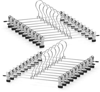 Dailygoods- Broekhangers 10 stuks - Ruimtebesparend - Verstelbare antislip clips - Metalen hangers - Geschikt voor rokken/broeken - 30 cm lengte - Kledinghanger
