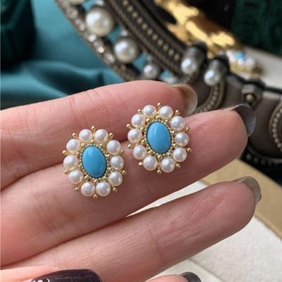Luxe Ontwerp Gevoel Natuurlijke Turkoois Parel Oorbellen Voor Vrouwen Prachtige Blauwe Oorbellen Bruiloft Nieuw In Sieraden Cadeaus gray