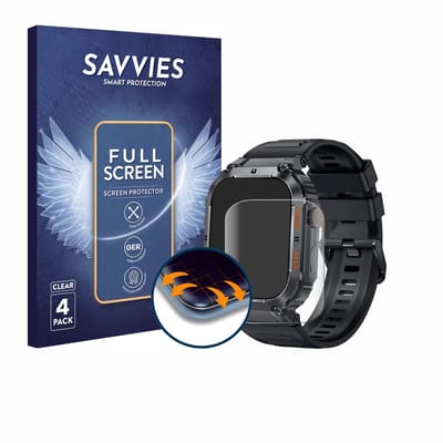 Savvies - Screenprotector voor bedee Smartwatch 1.96" - Folie Beschermfolie transparant volledig dekking 4 Stuks