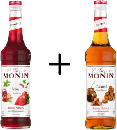 Monin Siroop Caramel 70cl + Aardbei Fraise 70cl