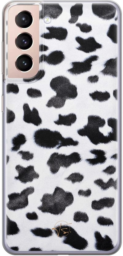 Hoesje geschikt voor Samsung Galaxy S21 - Koeienprint - Soft Case - TPU - Print - Zwart - Mooie Telefoonhoesjes