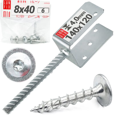 LUN FIX - U-Paalklem 140x120 mm met Ø11 mm betonanker - 6x schroeven 8x40 mm - verzinkt - paalklem voor inbetoneren