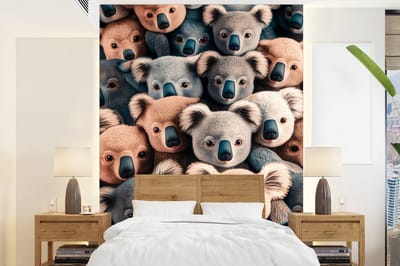 Behang - Fotobehang Koala - Dieren - Patronen - Grijs - Bruin - Kinderen - Breedte 165 cm x hoogte 220 cm