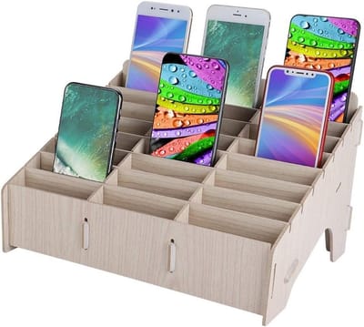 Creatieve Houten Opbergdoos voor Mobiele Telefoons - Desk Organizer voor Klaslokaal en Kantoor, Meerdere Telefoons Beheren en Organiseren