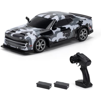 Voiture de dérive télécommandée Voiture télécommandée 1/16 2,4 GHz Voiture de course télécommandée 4 roues motrices avec lumière Cadeau pour enfants Garçons Filles 2 battery gris