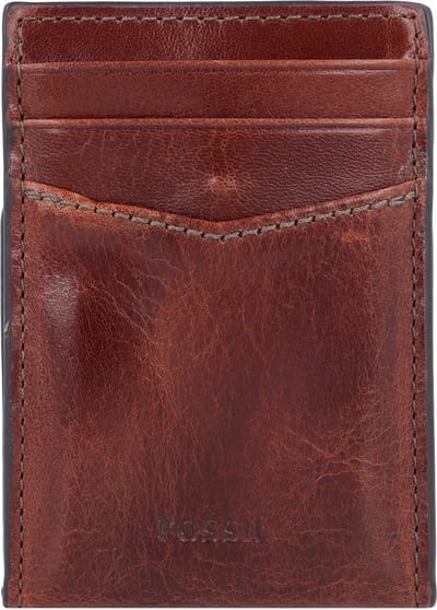 FOSSIL Leren Kaarthoes Dollarclip Andrew Card Case Cognac Bruine