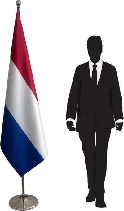 Nederlandse vlag 100x150 cm met RVS voet en telescopische mast – Ø360 mm – zilverkleurig – bol Ø56 mm – premium kwaliteit