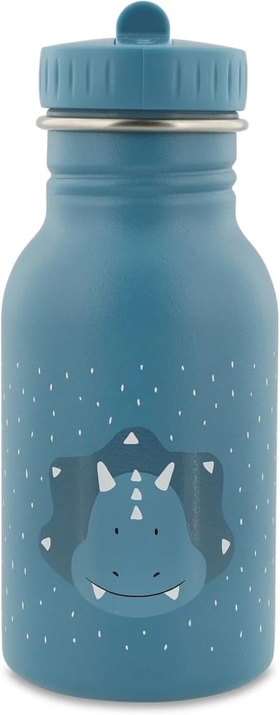 Thijox - Drinkfles RVS voor Kinderen 350ml - Mr. Triceratops Blauw Dino - Duurzaam, Leuk, Geschikt voor Feest, Camping, School en Buiten