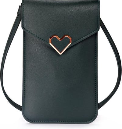 Amodi - Mobiele Telefoon Tasje Vrouw Meisje - Crossbodytas - Telefoontasje - Hart sluiting - Donker groen - 20 x12 x 0.50 (H x B x D)