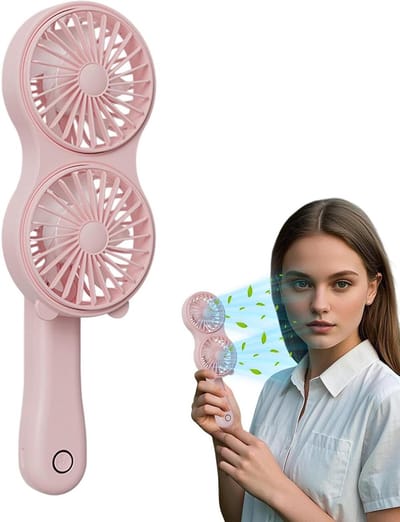 Draagbare Ventilator - Persoonlijke Koeler - Overal Koelte - Dubbel Hoofd - 15.5 cm - Roze