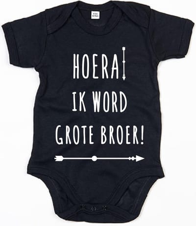 Rompertje Hoera Grote Broer-Zwart-6-12 Maanden