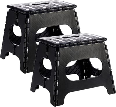 2x stuks inklapbaar keukenkrukje/opstapjes zwart 30 x 27 cm - Keuken/badkamer/slaapkamer krukjes