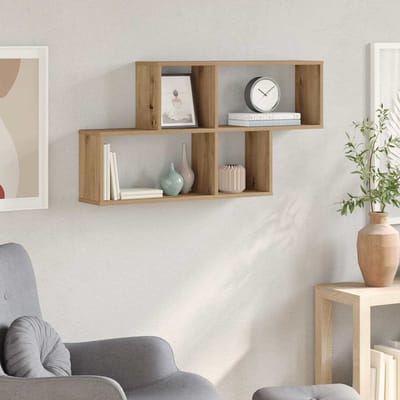 vidaXL - Wandschap - 100x18x53 - cm - bewerkt - hout - artisanaal - eikenkleurig