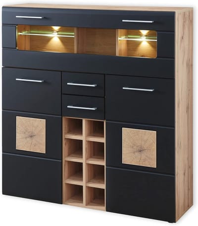 Moderne Barkast met Flessenrek en LED Verlichting in Eikenhoutlook - 120x128x37 cm