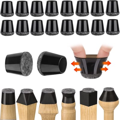Peysaitr - Stoelpoot Beschermers - Siliconen Omhulsel - Anti-Kras Vilt - Vloerbescherming - Voor Houten en Tegelvloeren - Geschikt voor 15-18mm Poten - zwart - 32 Stuks