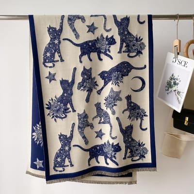 Winter Vrouwen Schattige Kattenprint Sjaal Luxe Design Dubbelzijdig Kasjmier Sjaal Dikke Warme Sjaal Deken Bufanda Poncho Stola's 66X186cm gray