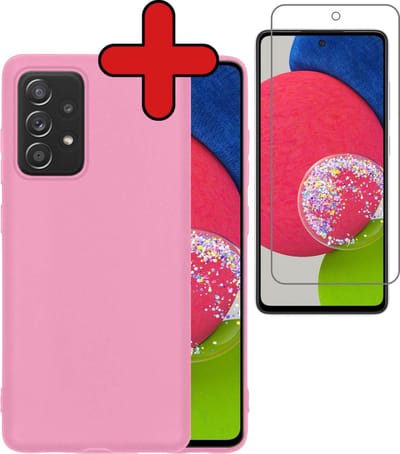 Hoesje - Met Screenprotector - Geschikt voor Samsung Galaxy A52s 5G - Sterk & Shockproof - Telefoon Hoes - Back Cover - Siliconen Case - Telefoonhoes - Lichtroze