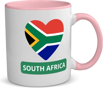 Akyol - zuid afrika vlag hartje koffiemok - theemok - roze - Zuid afrika - reizigers - toerist - verjaardagscadeau - souvenir - vakantie - kado - 350 ML inhoud