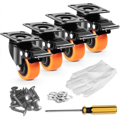 VEVOR Meubelwielen Set van 4 Zwenkwielen PVC φ50,8 mm Wielenset 272 kg Draagvermogen Transportwielen met Dubbele Kogellagers Bakwielen 360° Draaibaar Zware Wielenset voor Woningen Kantoren Studio's Fabrieken